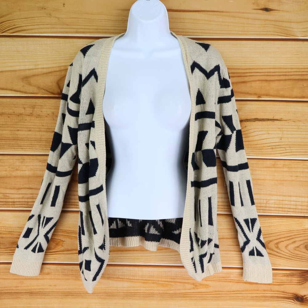 Forever 21 Cardigan Sweater Open Front Womens Sz M Brown Blue‎ Acrylic Geometric